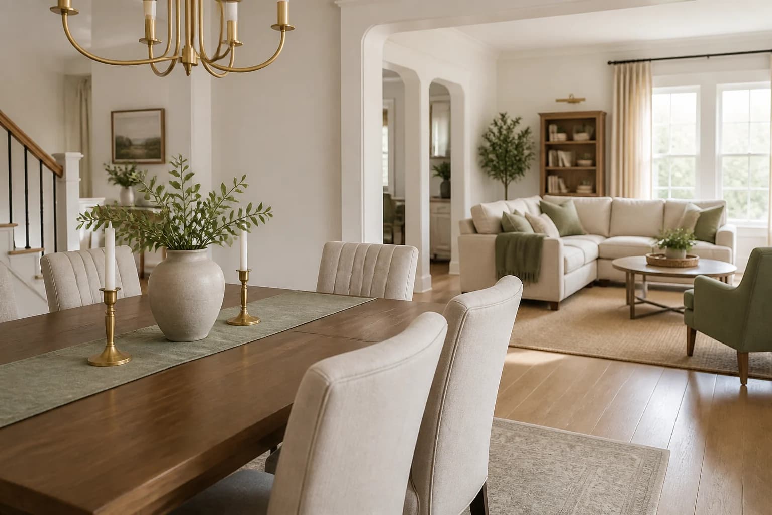 An orderly dining and living area maintained through recurring cleaning
